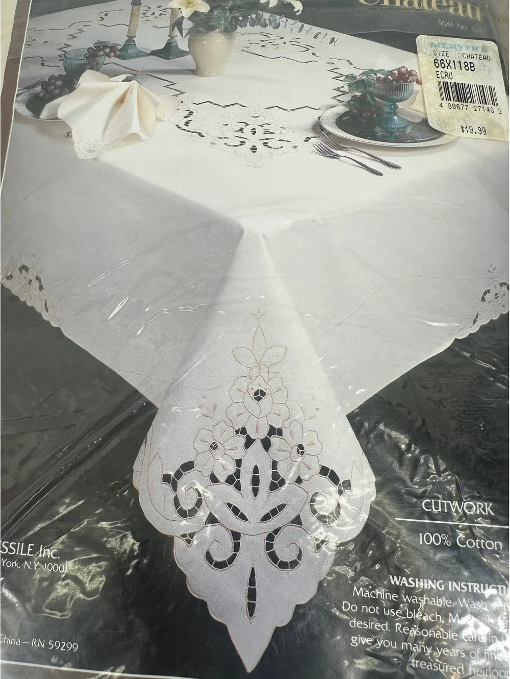 VTG New Tablecloth 66X118 Oblong Ecru Cutwork 12 Napkins Cotton Embroidered
